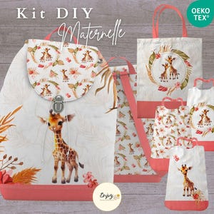 Kit Sac à Dos Maternelle Girafe Rose Boho à Coudre, Panneau pour Kit de Rentrée Scolaire, Tissu Bavoirs Cantine Sac de Bibliothèque OekoTex