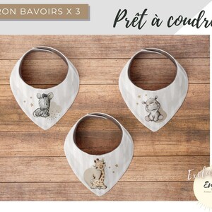 Coupon Patron de Bavoir Bandana Baby Savane pour Bébé, 3 Panneaux de devants de Bavoirs Animaux de la Jungle pour Enfant Prêt à Coudre