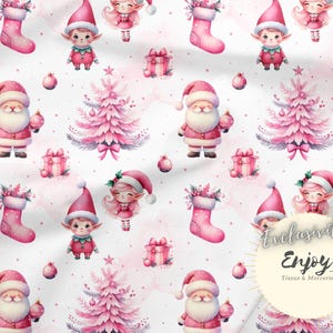 Tessuto natalizio rosa Elfo di Babbo Natale Elfo al metro, Stivale regalo con stampa natalizia Abete Cotone / Jersey / French Terry / Impermeabile / Oeko-Tex®