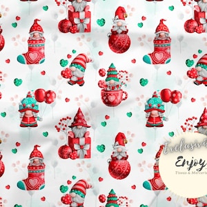 Tessuto natalizio con gnomi rossi e verdi al metro, stampa di stivali natalizi con palline di Natale carine in cotone / Jersey / French Terry / Tessuto impermeabile / Oeko-Tex®
