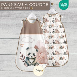 Panneau pour Gigoteuse Bébé Panda Prêt à Coudre, Coupon de Tissu Animaux Beige Taupe 100% Coton Oeko-Tex, Turbulette Mixte