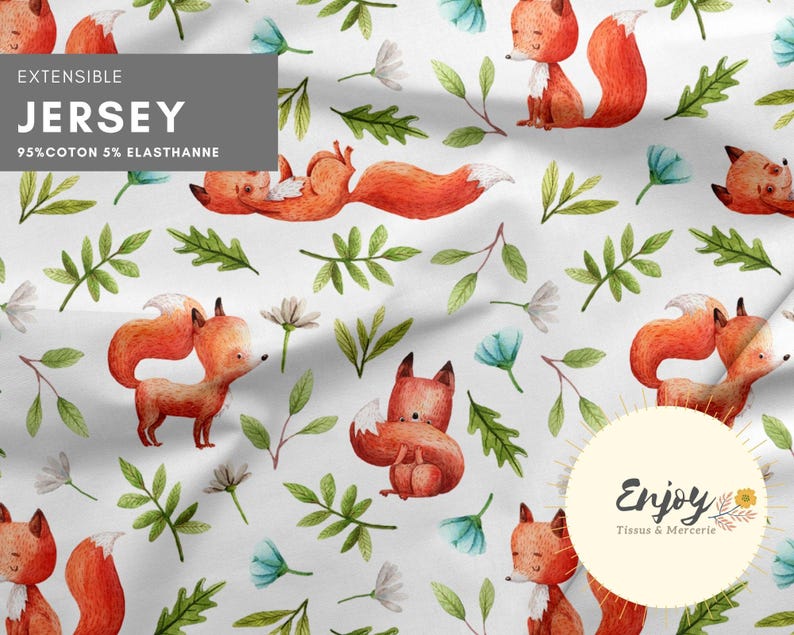 Mixed Forest Animal Playful Fox Fabric for Baby and Child, Sold by the Meter, Cotton/Jersey/French Terry/Waterproof Fabric/Oeko-Tex® image 10