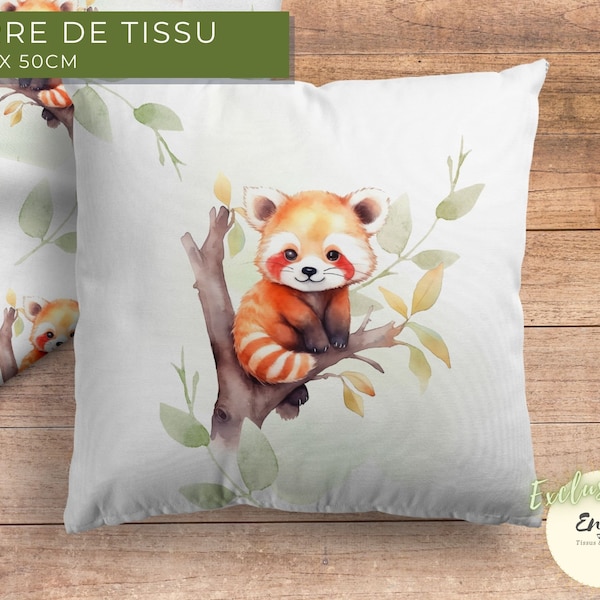 Panneau Carré Tissu Panda Roux OEKO TEX, Coupon Panda Roux pour Coussin 100% Coton Imprimé Animaux pour Bébé Enfant