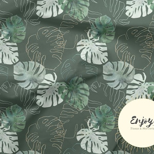 Tropische bladstof Monstera Savanna groene achtergrond per meter, junglebladeren print katoen / jersey / French Terry / waterdicht / Oeko-Tex®
