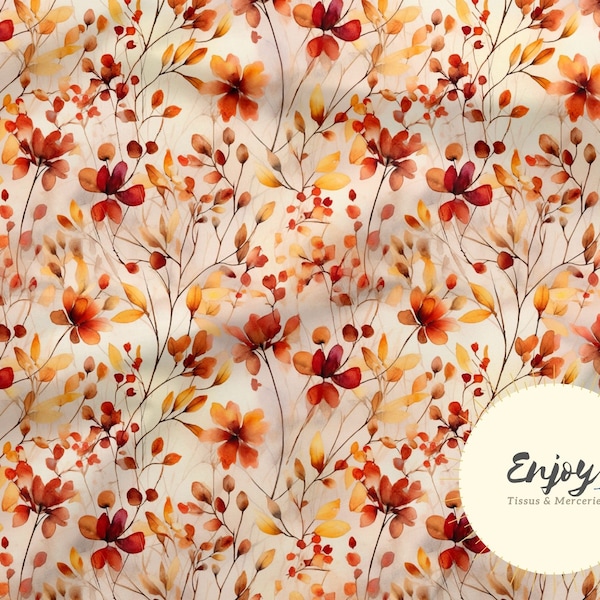Country Autumn Floral Softness Fabric by the meter, Floral Flowers Foliage Print Cotton / Jersey / French Terry / Waterproof / Oeko-Tex®