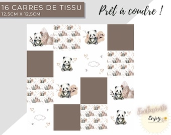 Panneau Lingettes Lavables Panda pour Bébé, 16 Carrés de Coton OEKO TEX à coudre, Coupon de Tissu Animaux Exotique Mixte pour Enfant