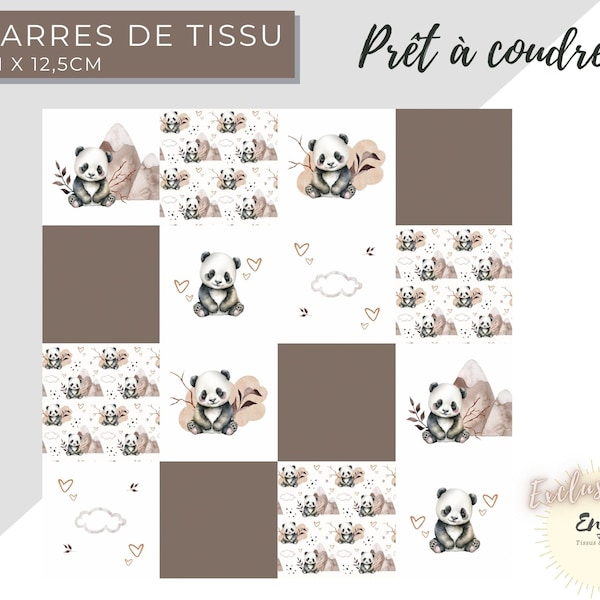 Panneau Lingettes Lavables Panda pour Bébé, 16 Carrés de Coton OEKO TEX à coudre, Coupon de Tissu Animaux Exotique Mixte pour Enfant