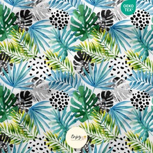 Tropical Monstera Jungle Savannah Foliage Fabric by the Meter, Blue Green, Cotton/Jersey/French Terry/Waterproof Fabric/Oeko-Tex® image 1