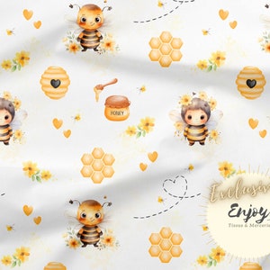 Mixed Honey Bee Animal Fabric by the meter, Baby Child Nature Print in Cotton / Jersey / French Terry / Waterproof Fabric / Oeko-Tex®
