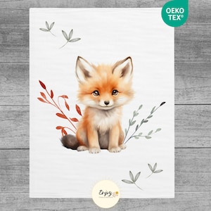 Pannello coperta Baby Fox, tessuto 100% cotone Oeko-Tex Coupon Animali della foresta incantata per bambini, tessuto misto natura
