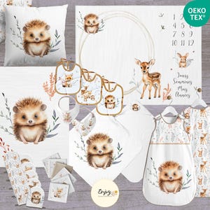 Baby Egel geboortepakket om slaapzak, badcape, slabbetje, afdekpaneel, wasbare doekjes, OekoTex dierlijke stof coupon te naaien