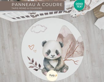 Round Baby Panda Unisex Oeko-Tex Fabric Panel for Rug, Beige Animal Print Fabric for Floor Mat & Cushion Sewing, 95/100cm Diameter