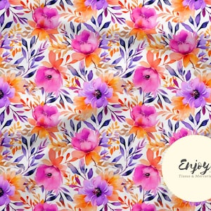 Tessuto floreale Fiori stagionali Rosa malva Fogliame country al metro, Stampa floreale Cotone / Jersey / French Terry / Impermeabile / Oeko-Tex®