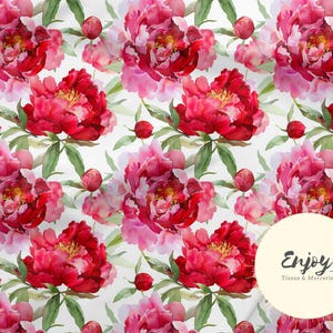 Tessuto floreale country Peonie rosa Grandi fiori al metro, Tessuto floreale fucsia Cotone / Jersey / French Terry / Impermeabile / Oeko-Tex®