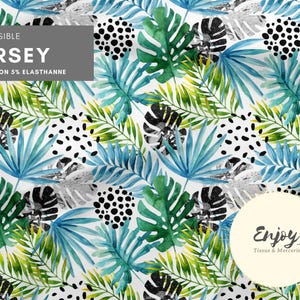 Tropical Monstera Jungle Savannah Foliage Fabric by the Meter, Blue Green, Cotton/Jersey/French Terry/Waterproof Fabric/Oeko-Tex® image 10