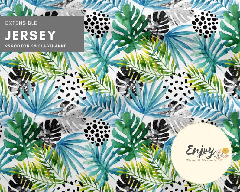 Tropical Monstera Jungle Savannah Foliage Fabric by the Meter, Blue Green, Cotton/Jersey/French Terry/Waterproof Fabric/Oeko-Tex® image 10