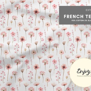 Tissu Fleuri Cascade Florale Rose au mètre, Imprimé Fleurs en Coton / Jersey / French Terry / Imperméable / Oeko-Tex® image 5