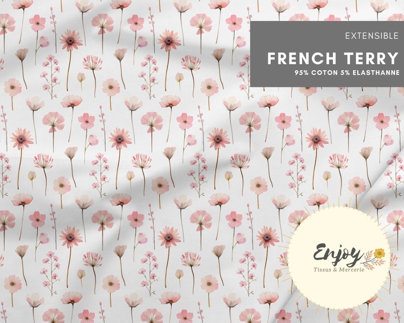 Tissu Fleuri Cascade Florale Rose au mètre, Imprimé Fleurs en Coton / Jersey / French Terry / Imperméable / Oeko-Tex® image 5