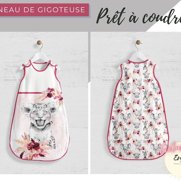 Panneau de Gigoteuse Savane Boho Rose Prune OEKO TEX pour turbulette Bébé, Tissu Bohème Animaux de la Jungle Lion Prêt à Coudre