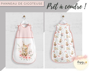 Panneau de Gigoteuse Lapin Rose OEKO TEX pour turbulette Bébé, Tissu Fleuri Animaux de la Forêt Lapine Prêt à Coudre