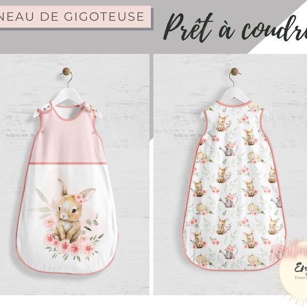 Panneau de Gigoteuse Lapin Rose OEKO TEX pour turbulette Bébé, Tissu Fleuri Animaux de la Forêt Lapine Prêt à Coudre