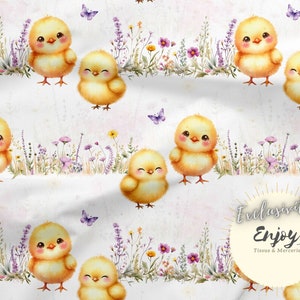 Tessuto floreale con pulcini e animali da fattoria al metro, cotone con stampa di fiori country / Jersey / French Terry / Tessuto impermeabile / Oeko-Tex®