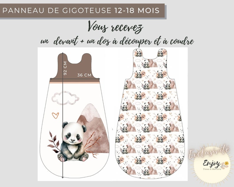 Panneau de Gigoteuse Bébé Panda OEKO TEX pour turbulette, Tissu Animaux Mixte Fille Garçon Beige Taupe Prêt à Coudre image 3