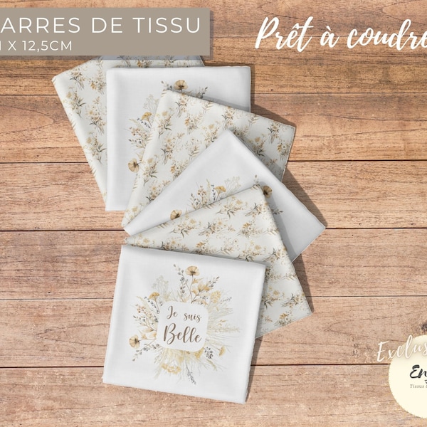 Coupon Panneau de Lingettes Démaquillantes Femme, 16 Carrés de tissu Fleuri Fleurs Bohème à coudre Coton OEKOTEX Idéal Cadeau Fait Main