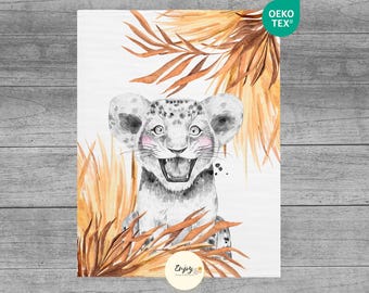 Painel de cobertor Savanna Baby Lion, cupom de tecido 100% algodão Oeko-Tex para crianças terracota, animais da selva Safari