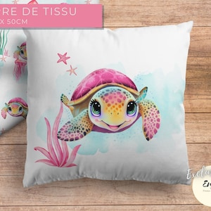 OEKO TEX Pink Water Turtle Fabric Square Panel, Marine Animals Coupon for Cushion 100% Cotton Sea Animals for Baby Child