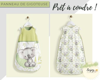 Panneau de Gigoteuse Bébé Koala Vert OEKO TEX pour turbulette Bébé mixte, Tissu Feuillage Eucalyptus Animal Tropical Prêt à Coudre