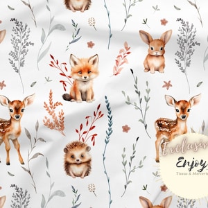 Mixed Enchanted Forest Animals Fox Fabric by the meter for Baby Child in Cotton / Jersey / French Terry / Waterproof Fabric / Oeko-Tex®