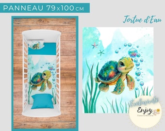 Panneau de Tissu Tortue d'Eau OEKO TEX pour couverture Bébé Enfant, Animaux de la Mer Marins