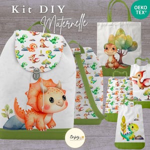 Kit Sac à Dos Maternelle Baby Dinosaure à Coudre, Panneau de Tissu pour Kit de Rentrée Scolaire, Bavoirs Cantine Sac de Bibliothèque OekoTex