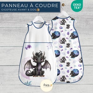 Panneau pour Gigoteuse Bébé Dragon Noir Prêt à Coudre, Coupon de Tissu Animaux Fantastiques 100% Coton Oeko-Tex pour Turbulette
