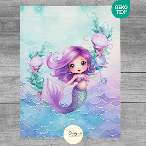 Mermaid Blanket Panel, 100% Oeko-Tex Cotton Fabric Coupon for Baby Children, Seabed, Ocean