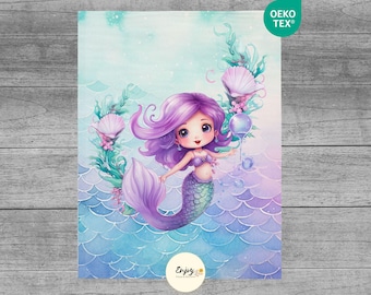 Mermaid Blanket Panel, 100% Cotton Oeko-Tex Fabric Remnant for Baby/Child, Underwater, Ocean