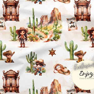 Tessuto misto cowboy western al metro per neonati, stampa sceriffo del selvaggio West / cotone / jersey / French Terry / impermeabile / Oeko-Tex®