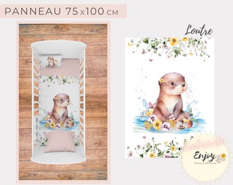 Panneau de Couverture Bébé Loutre, Tissu Nature Fleuris Animaux de la Forêt OEKO TEX pour Bébé Enfant, Panneau de Lit pour Chambre Bébé