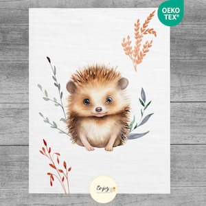 Igel Babydecke Panel, 100% Öko-Tex Baumwolle Stoff Coupon Zauberhafte Waldtiere für Kinder, Naturmischstoff