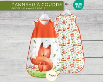 Ready-to-sew fox playful baby sleeping bag panel, 100% Oeko-Tex cotton forest animal fabric remnant for baby sleeping bag