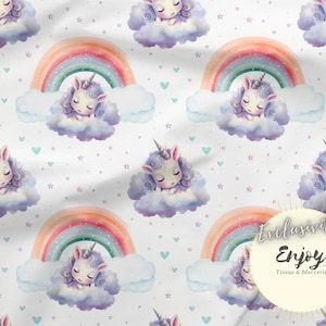 Tessuto Unicorni Arcobaleno Animali Fantastici al metro per Neonato in Cotone / Jersey / French Terry / Tessuto Impermeabile / Oeko-Tex®