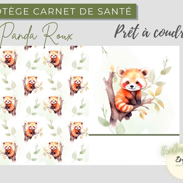 Patron Tissu Protège Carnet de Santé Bébé Panda Roux Mixte OEKO TEX, Coupon DIY Animaux Exotique pour Bébé personnalisable