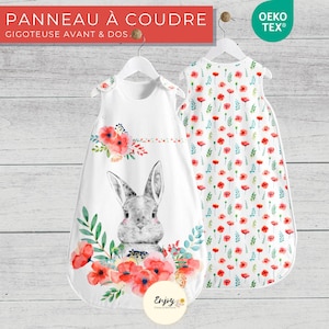 Panneau pour Gigoteuse Bébé Lapin Prêt à Coudre, Coupon de Tissu Animaux de la Forêt Coquelicots 100% Coton Oeko-Tex, Turbulette