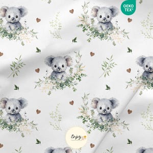 Stoff mit Koala- und Eukalyptusmotiv, Meterware, Tierdruck für Babys und Kinder, Unisex, Baumwolle/Jersey/French Terry/wasserdicht/Öko-Tex® Bild 1