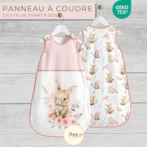 Panneau pour Gigoteuse Lapin Rose Prêt à Coudre, Coupon de Tissu Animaux de la Forêt 100% Coton Oeko-Tex, Turbulette fille