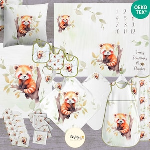 Red Panda Baby Geboorteset om Slaapzak, Badcape, Dekenpaneel, Wasbare Doekjes, Oeko-Tex Dierenstof Coupon te naaien