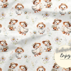 Tessuto al metro con animali della fattoria Country Goose, stampa Boho Countryside, cotone/jersey/French Terry/tessuto impermeabile/Oeko-Tex®