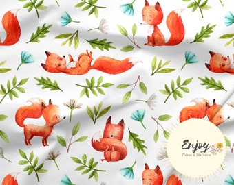 Tissu Renard Joueur Animaux de la Forêt mixte pour Bébé Enfant au mètre en Coton / Jersey / French Terry / Tissu Imperméable / Oeko-Tex®