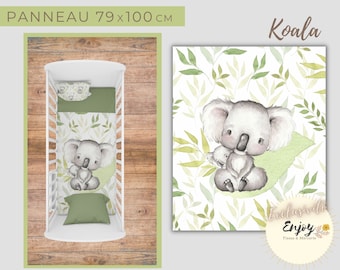 Baby Koala Fabric Panel OEKO TEX for Baby Child Blanket, Eucalyptus Foliage Animals Bed Panel